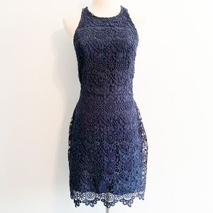 HOLLISTER Navy Lace Halter Dress Open Back Cutout